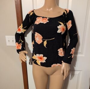 Billabong Black Floral Blouse-Medium
